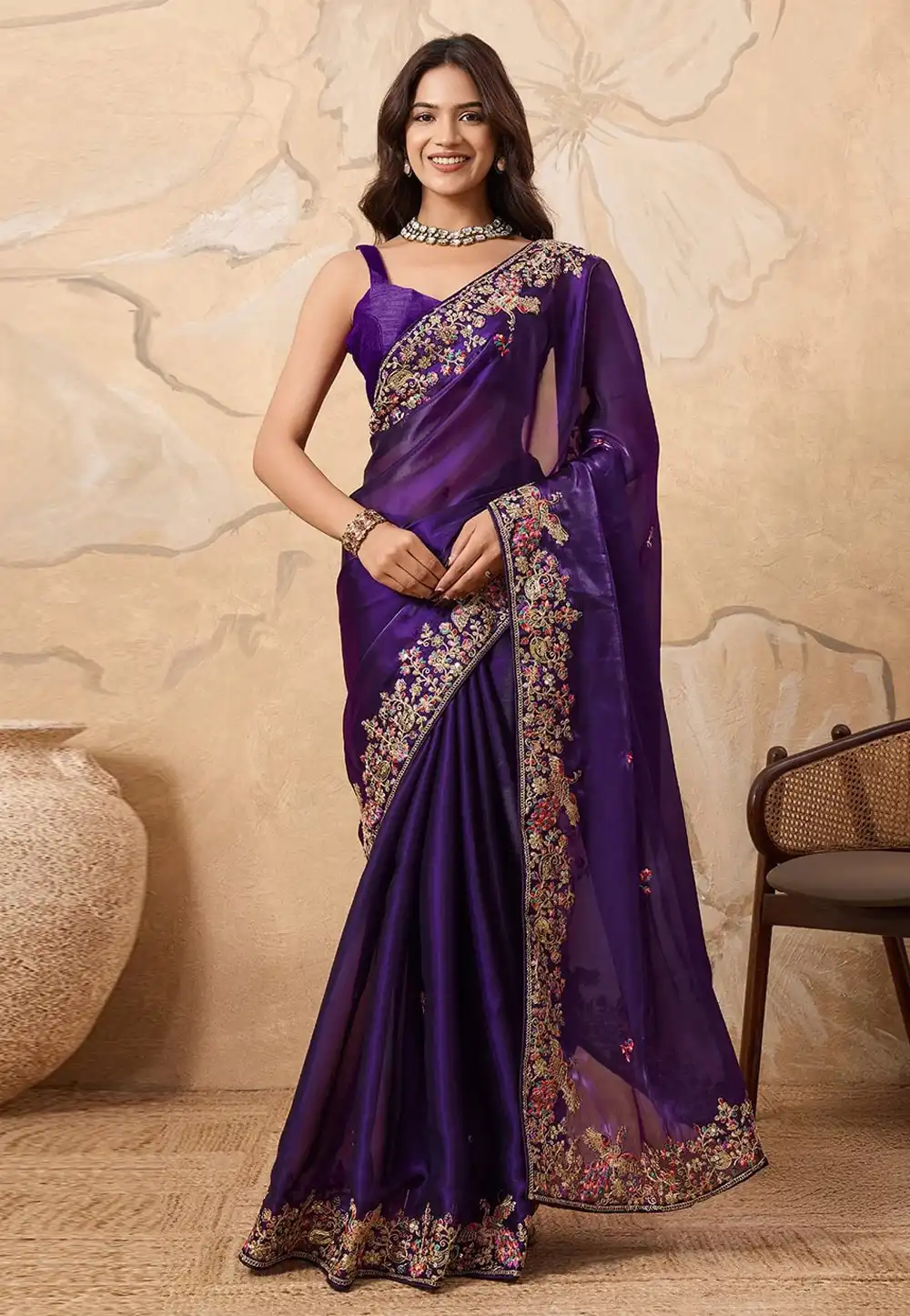 Purple Banglori Silk Saree With Blouse 319451
