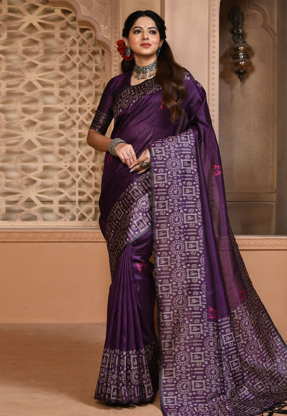 Purple Banglori Silk Saree With Blouse 320010