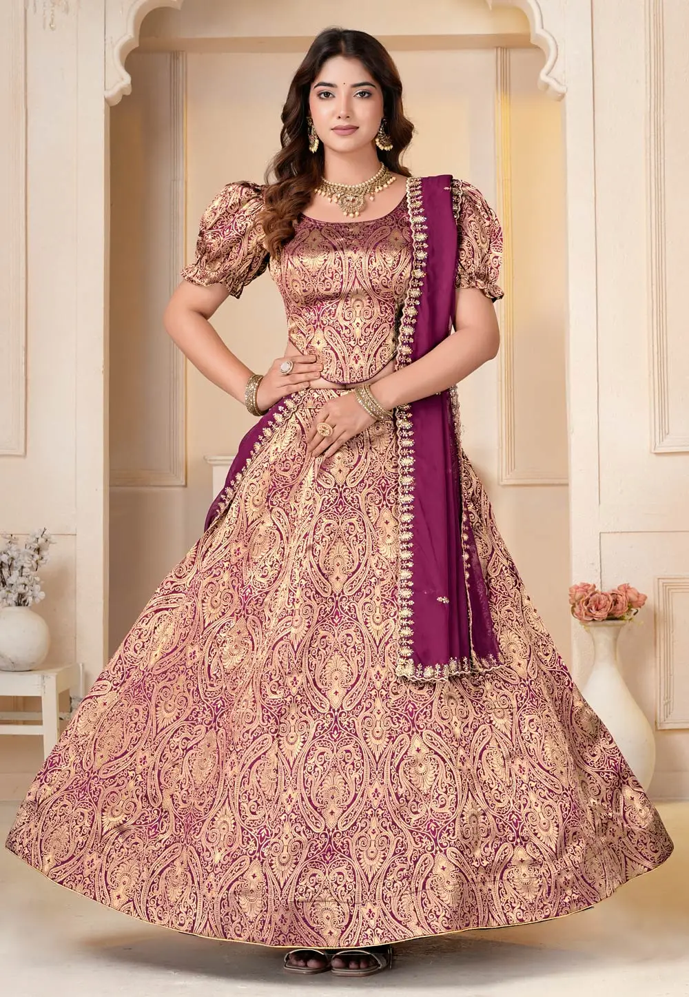 Purple Brocade Lehenga Choli 337255