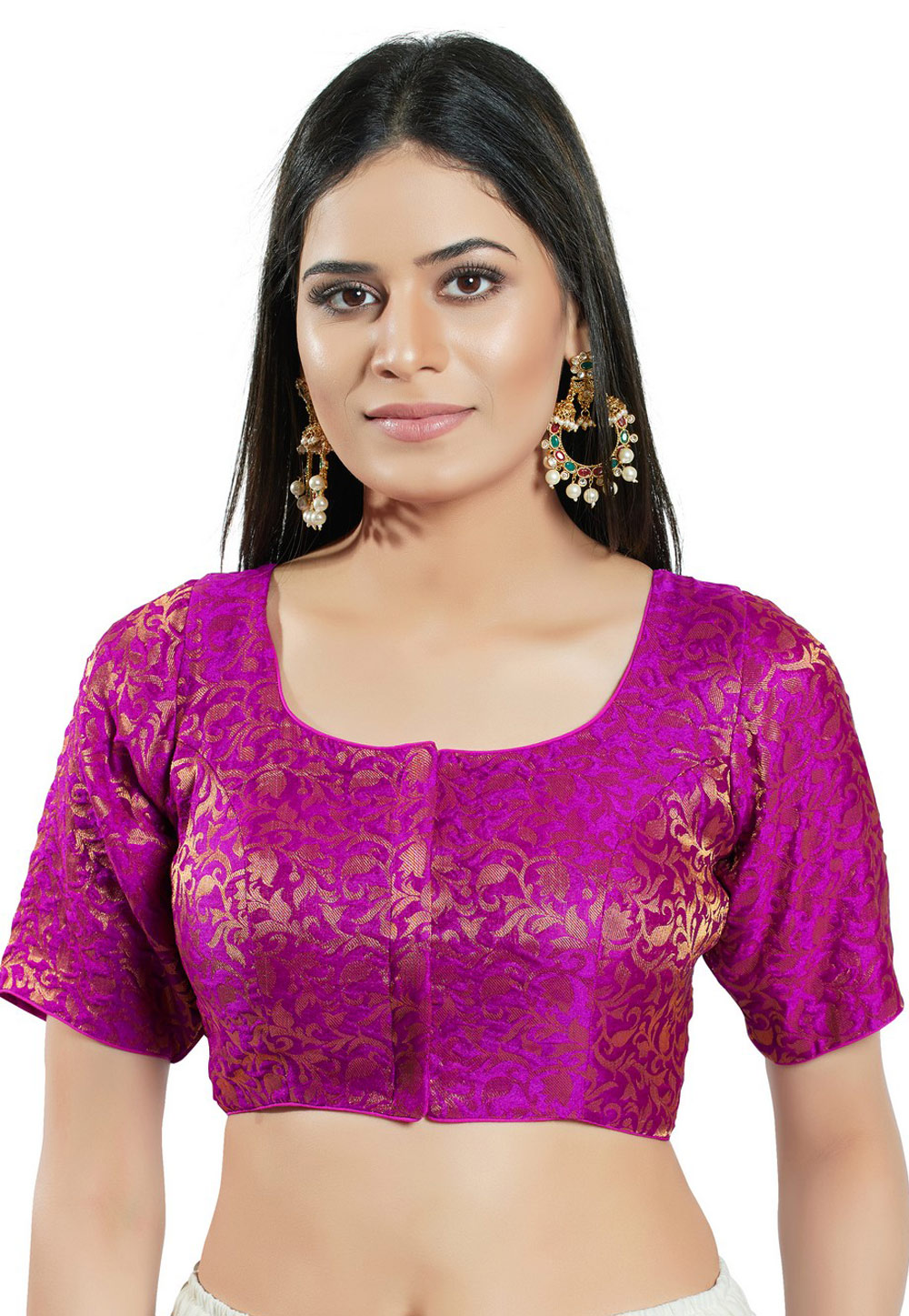 Purple Brocade Readymade Blouse 278396