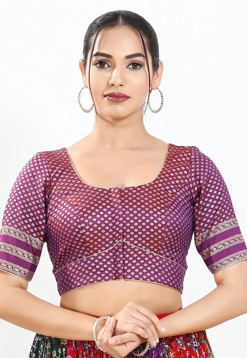 Purple Brocade Readymade Blouse 324559