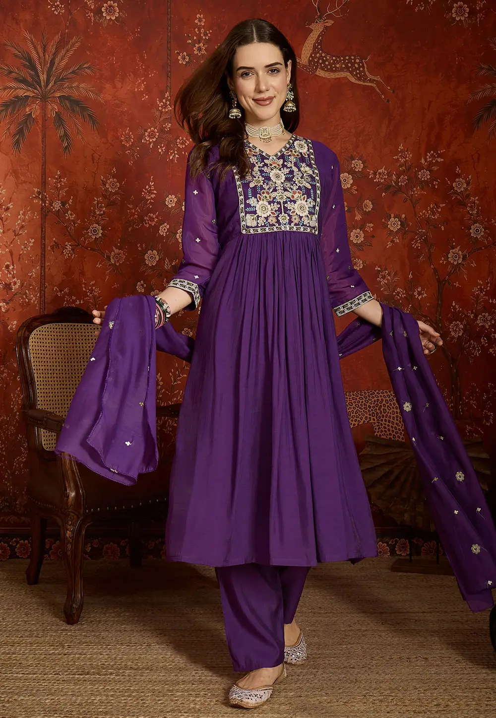 Purple Chanderi Readymade Pant Style Suit 332904