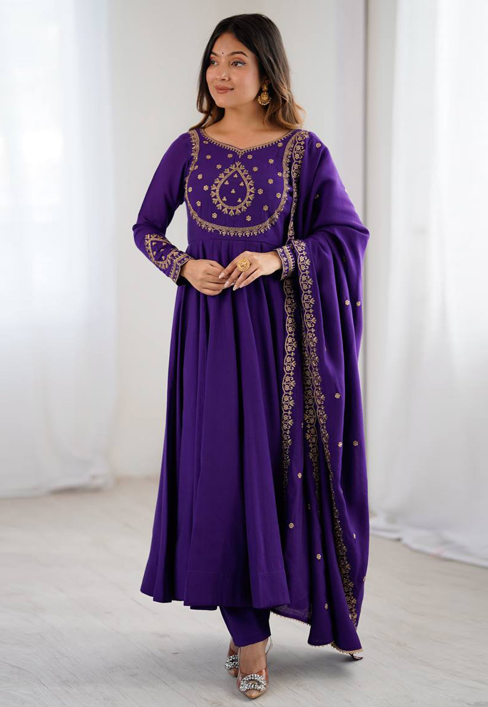 Purple Chanderi Silk Readymade Anarkali Suit 321889