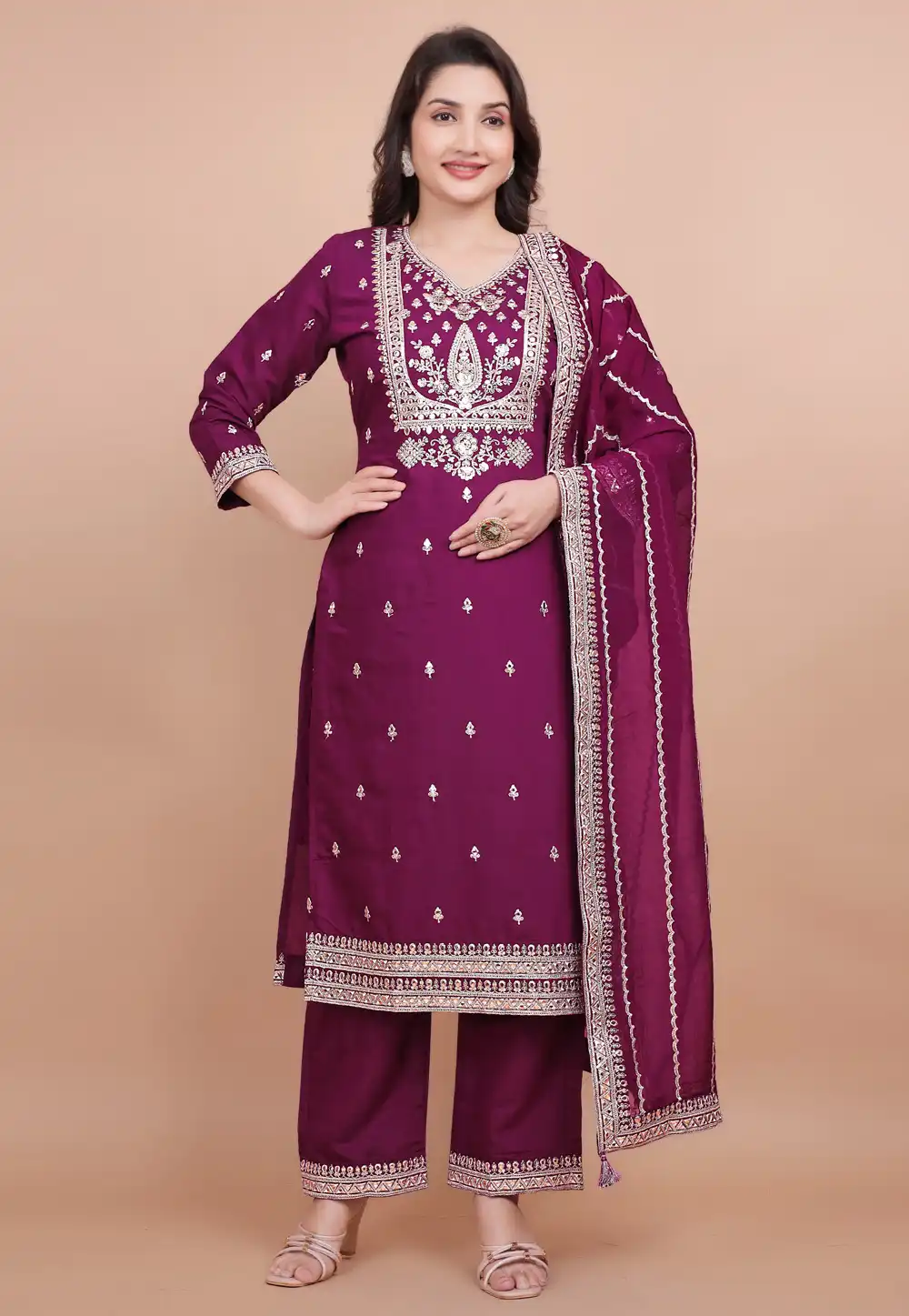 Purple Chanderi Silk Readymade Pakistani Suit 313618