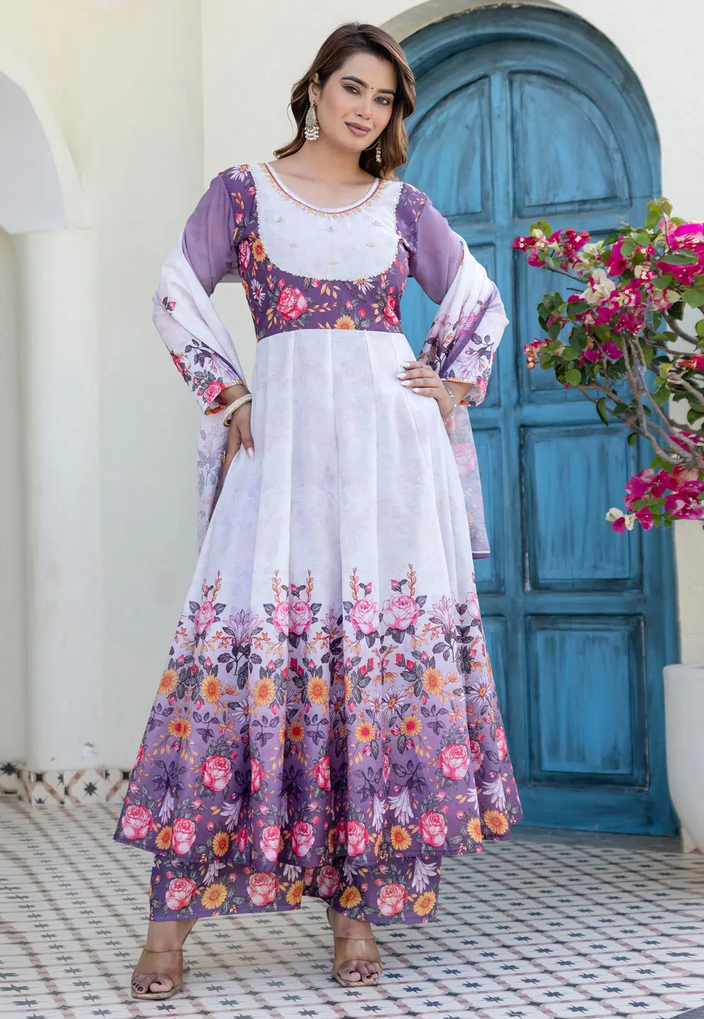 Purple Chanderi Silk Readymade Palazzo Suit 331359