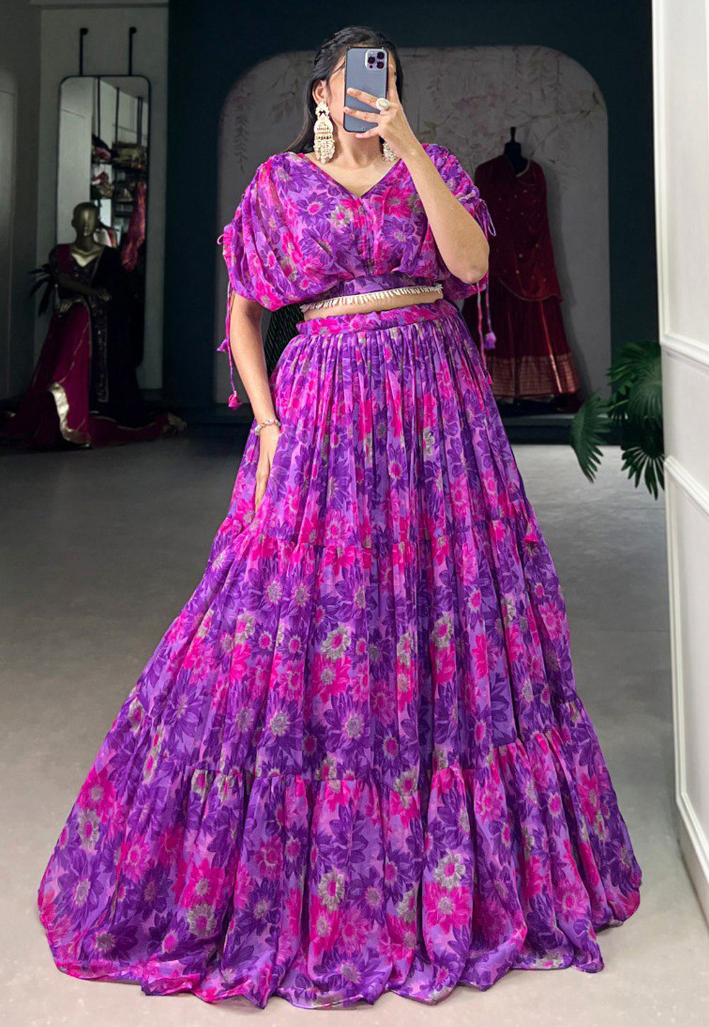 Purple Chiffon Floral Lehenga choli 307885