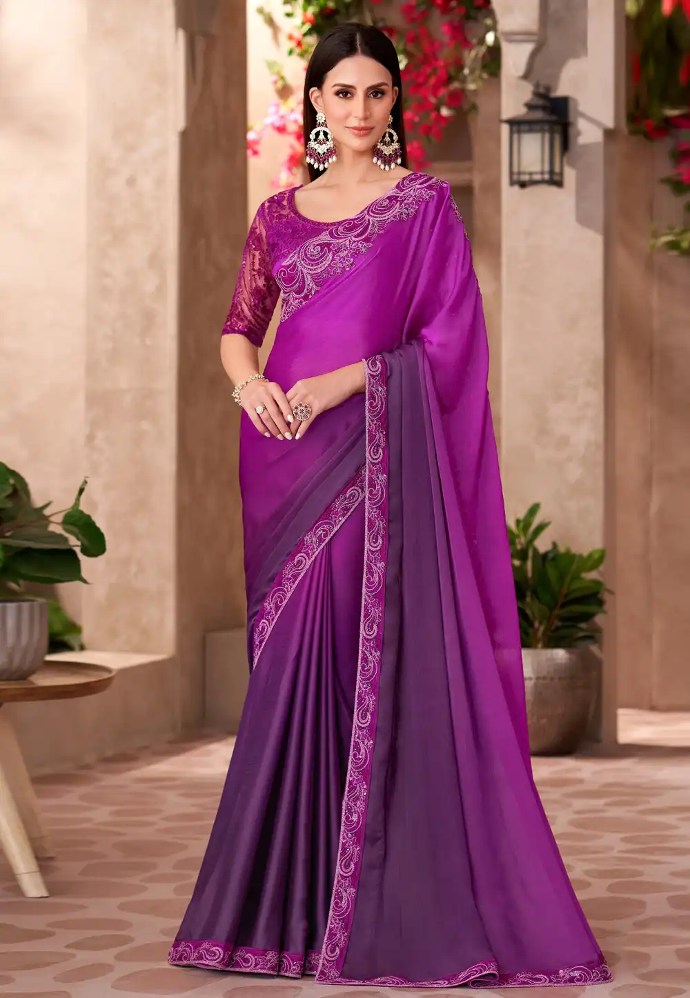 Purple Chiffon Half N Half Saree 314312