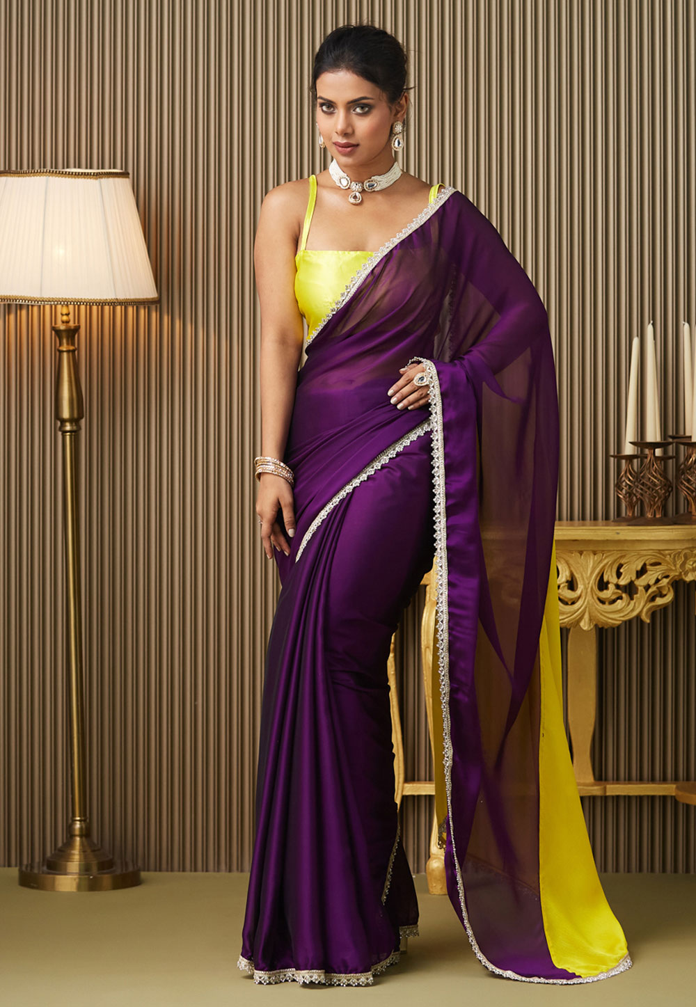 Purple Chiffon Half N Half Saree 311900
