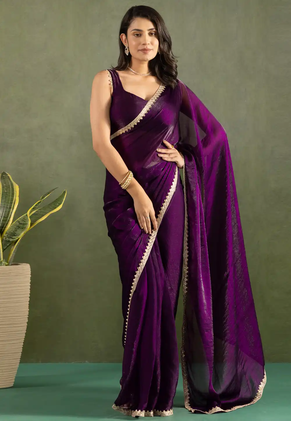 Purple Chiffon Lehenga Saree 311568