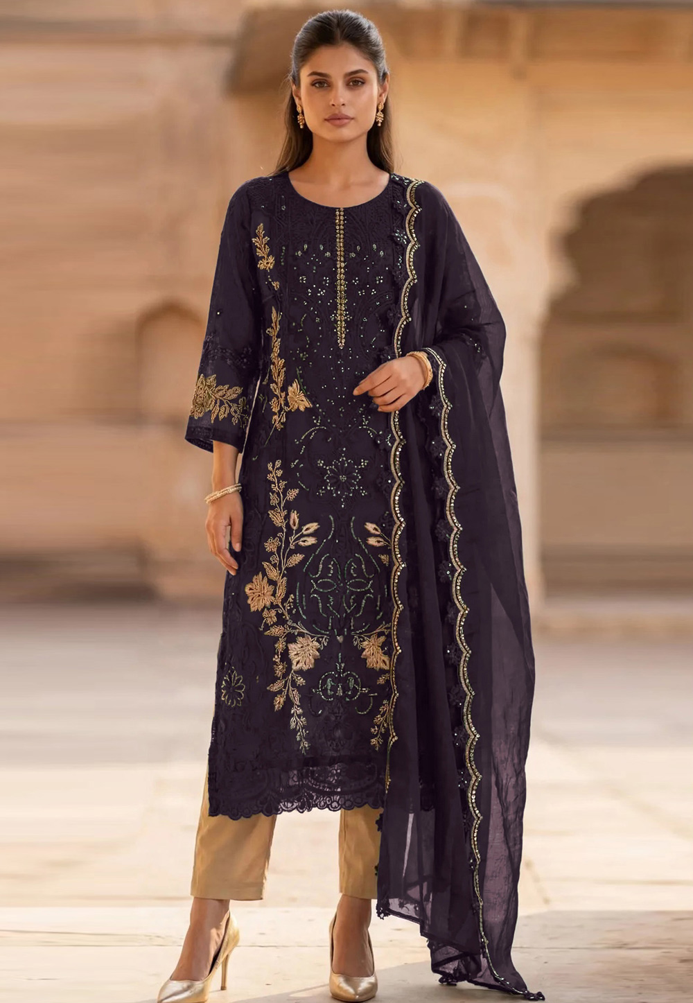 Purple Chiffon Pakistani Suit 329657