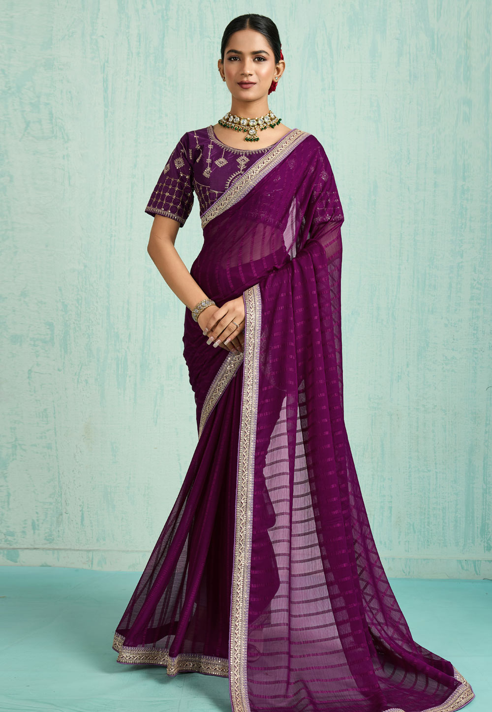 Purple Chiffon Saree With Blouse 318198