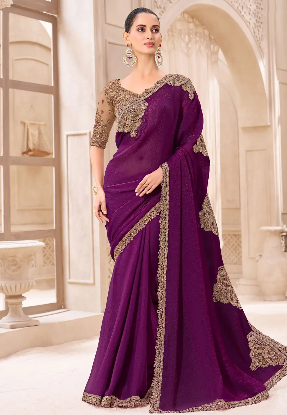 Purple Chiffon Saree With Blouse 335998