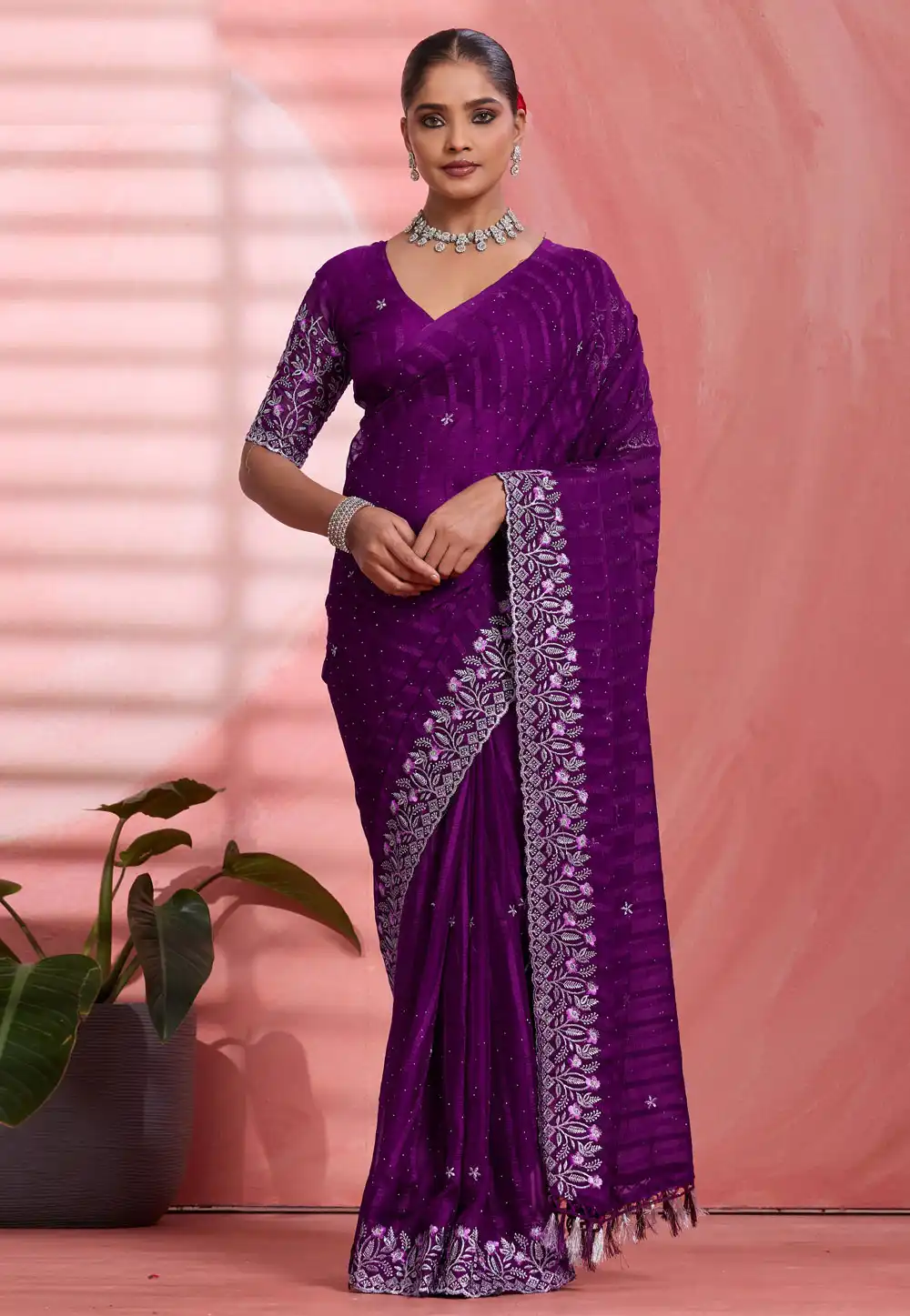 Purple Chiffon Saree With Blouse 326545