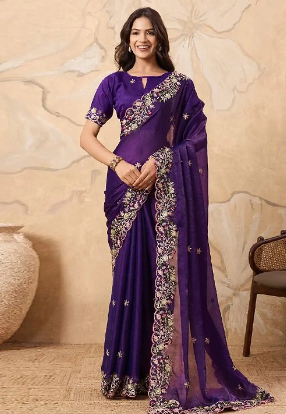 Purple Chiffon Saree With Blouse 319454