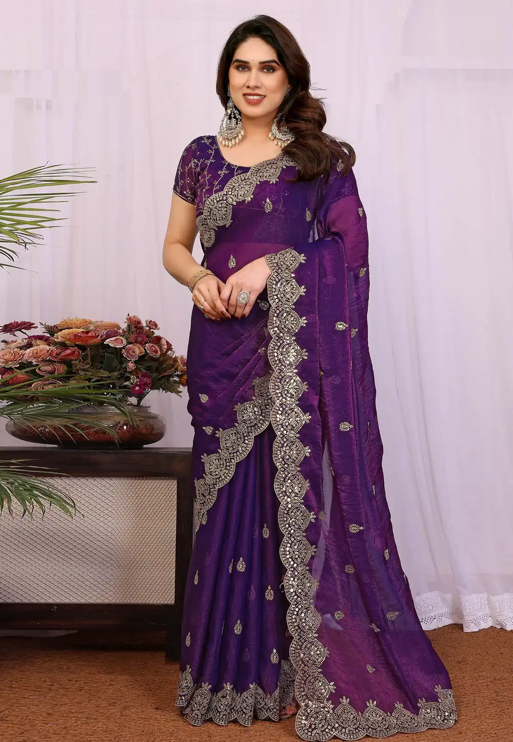 Purple Chiffon Saree With Blouse 319850