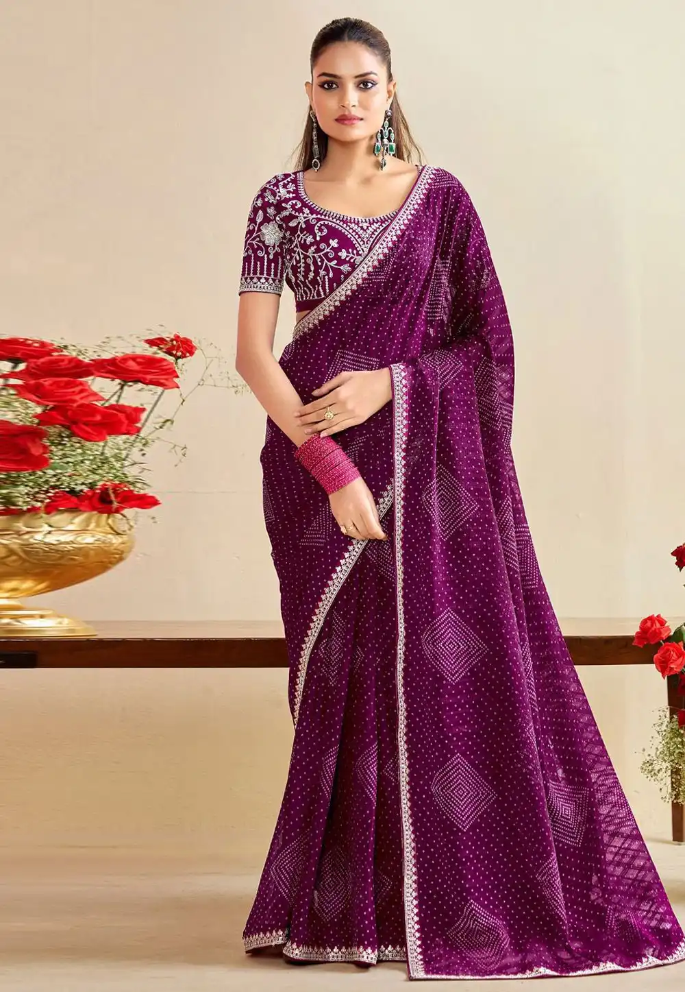 Purple Chiffon Saree With Blouse 321529