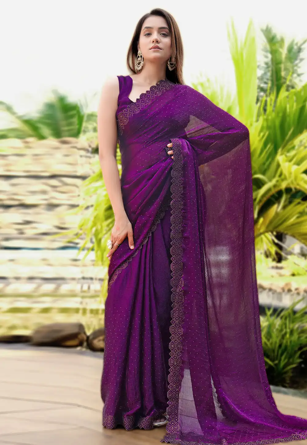 Purple Chiffon Saree With Blouse 327217
