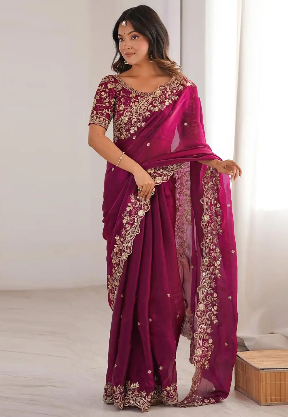 Purple Chiffon Saree With Blouse 329428