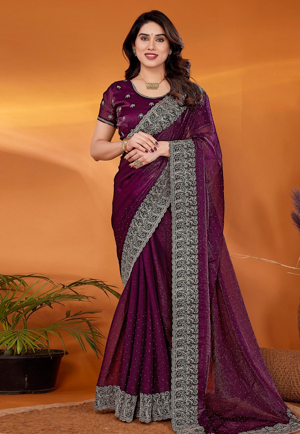 Purple Chiffon Saree With Blouse 308220