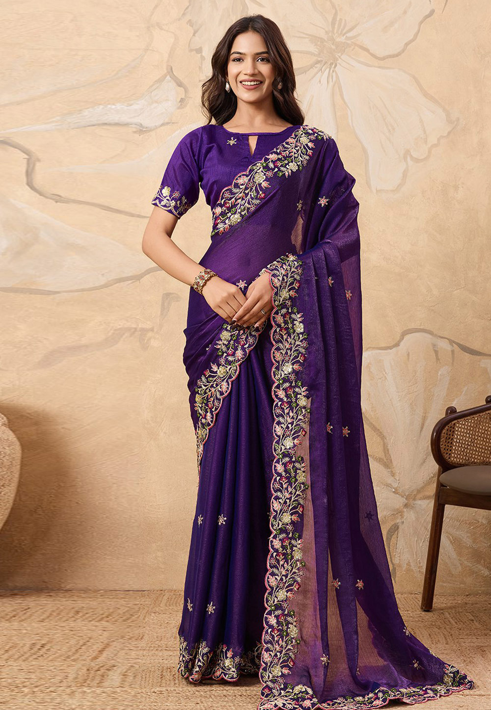 Purple Chiffon Saree With Blouse 319601