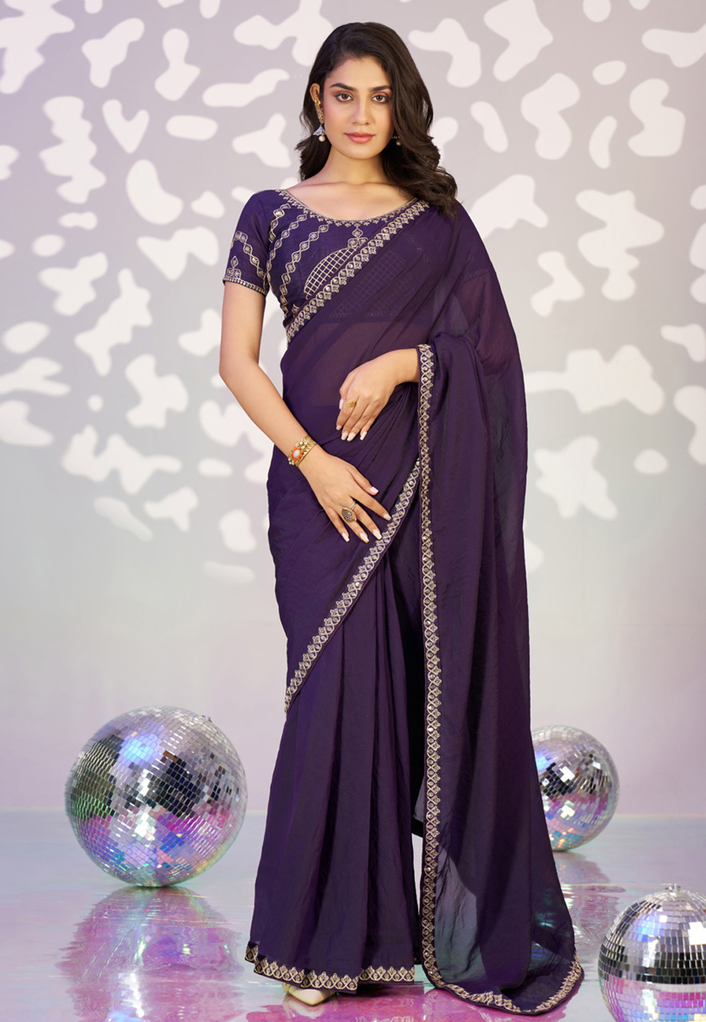 Purple Chiffon Saree With Blouse 323742