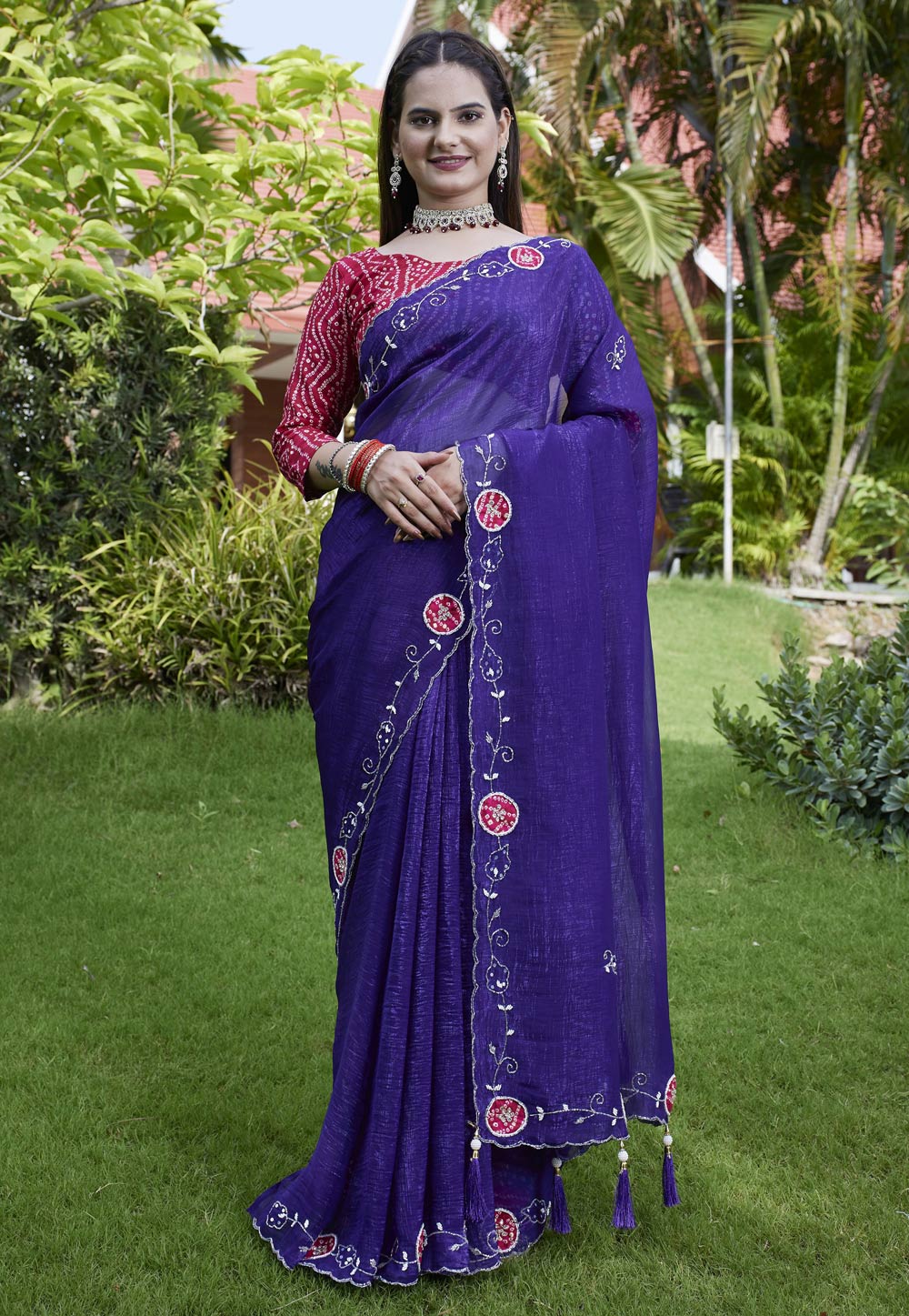 Purple Chiffon Saree With Blouse 311481
