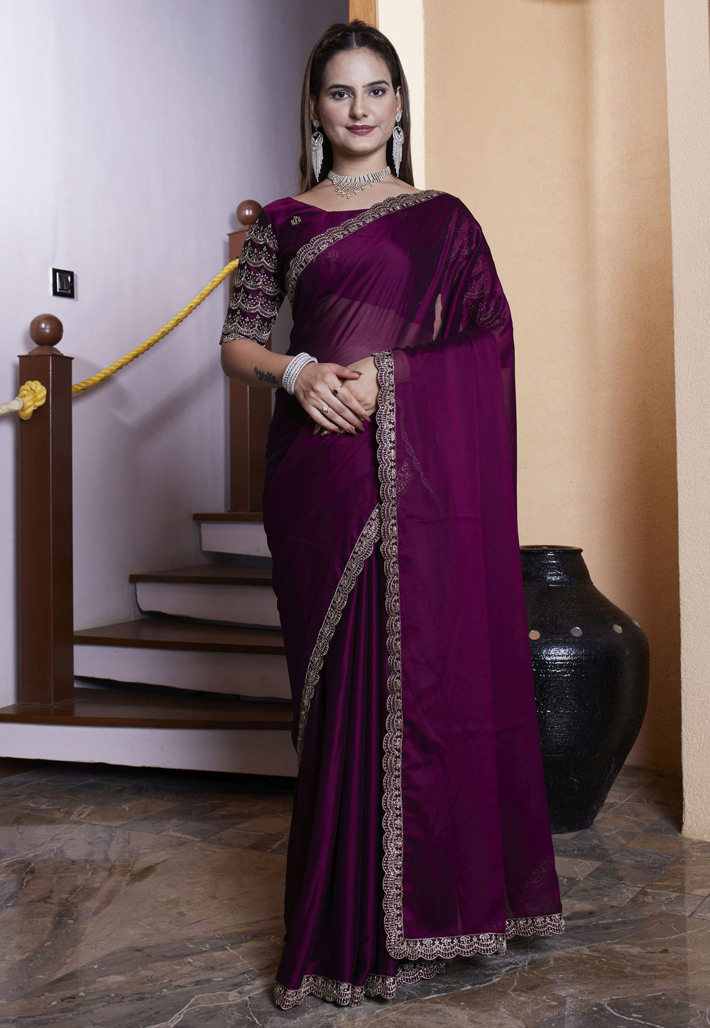 Purple Chiffon Saree With Blouse 311490