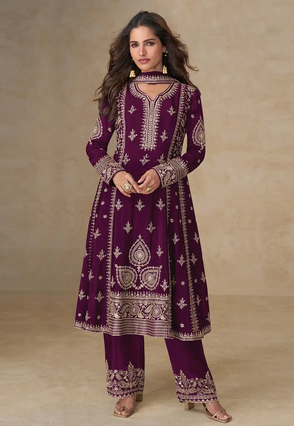 Purple Chinon Anarkali Suit 320253