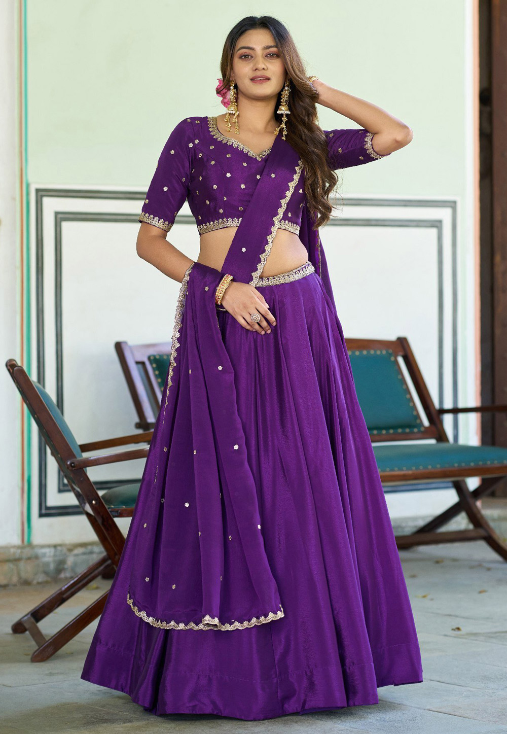 Purple Chinon Circular Lehenga Choli 330391