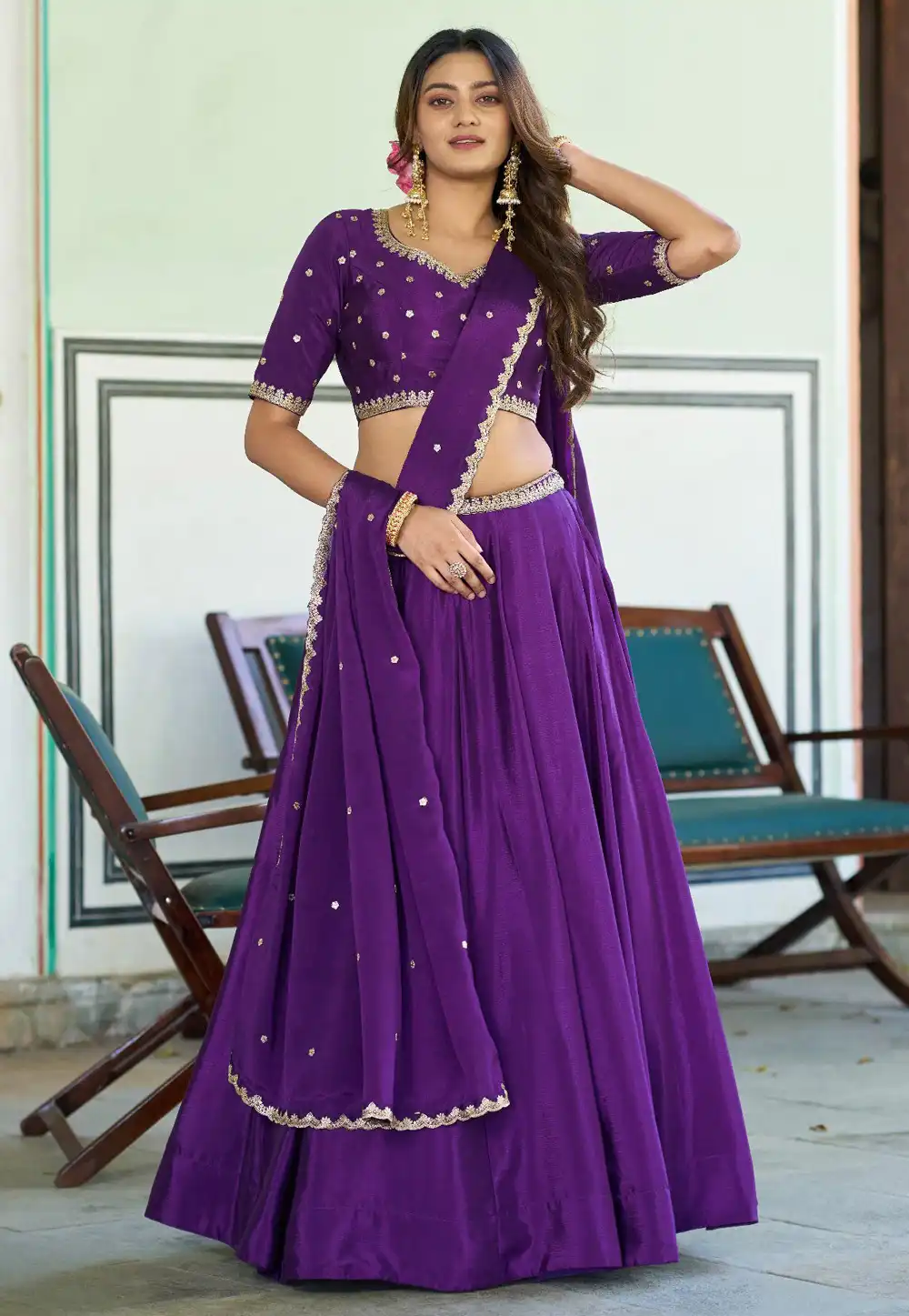Purple Chinon Circular Lehenga Choli 330391