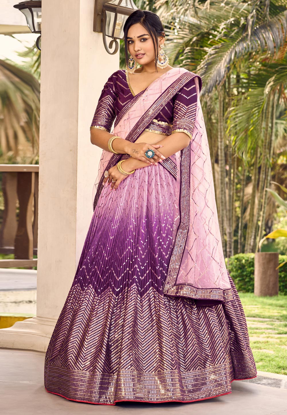 Purple Chinon Circular Lehenga Choli 284847