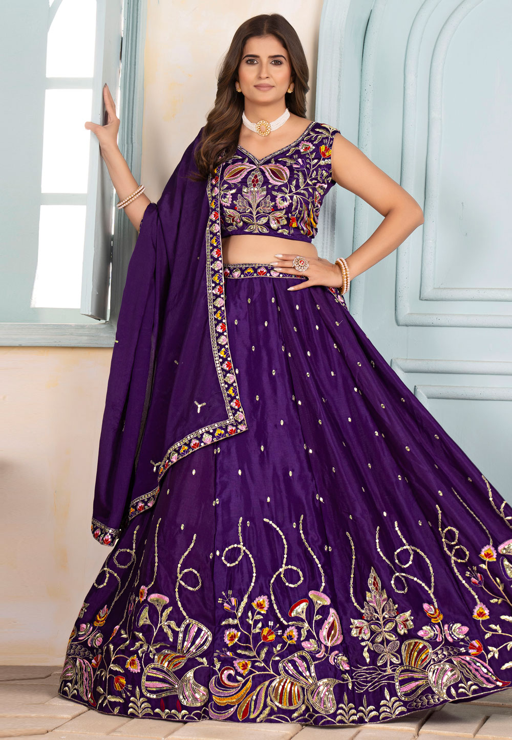 Purple Chinon Circular Lehenga Choli 318153