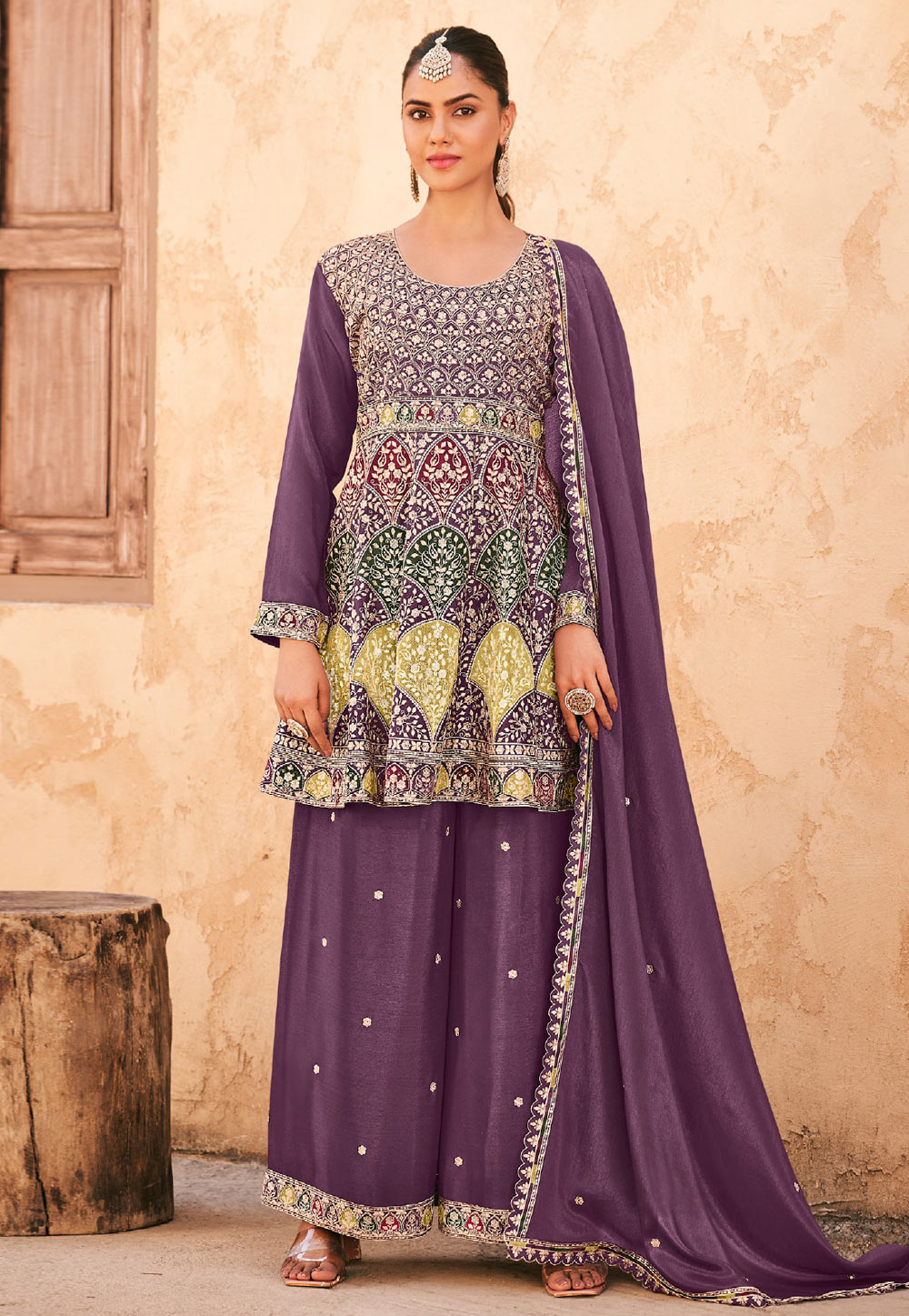 Purple Chinon Embroidered Pakistani Suit 307129