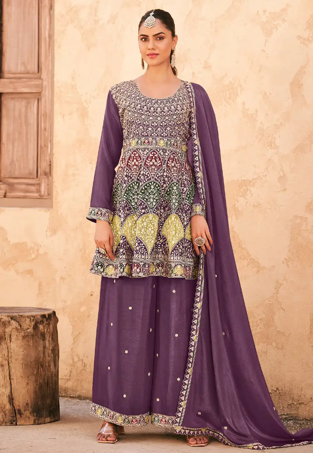 Purple Chinon Embroidered Pakistani Suit 307129