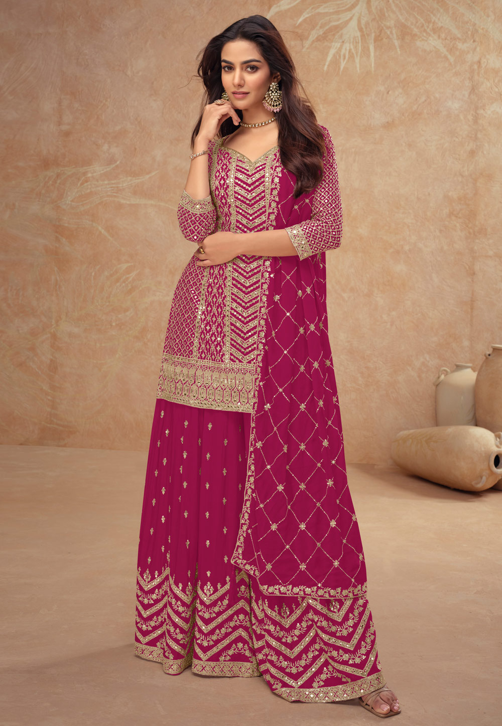 Purple Chinon Embroidered Pakistani Suit 318755