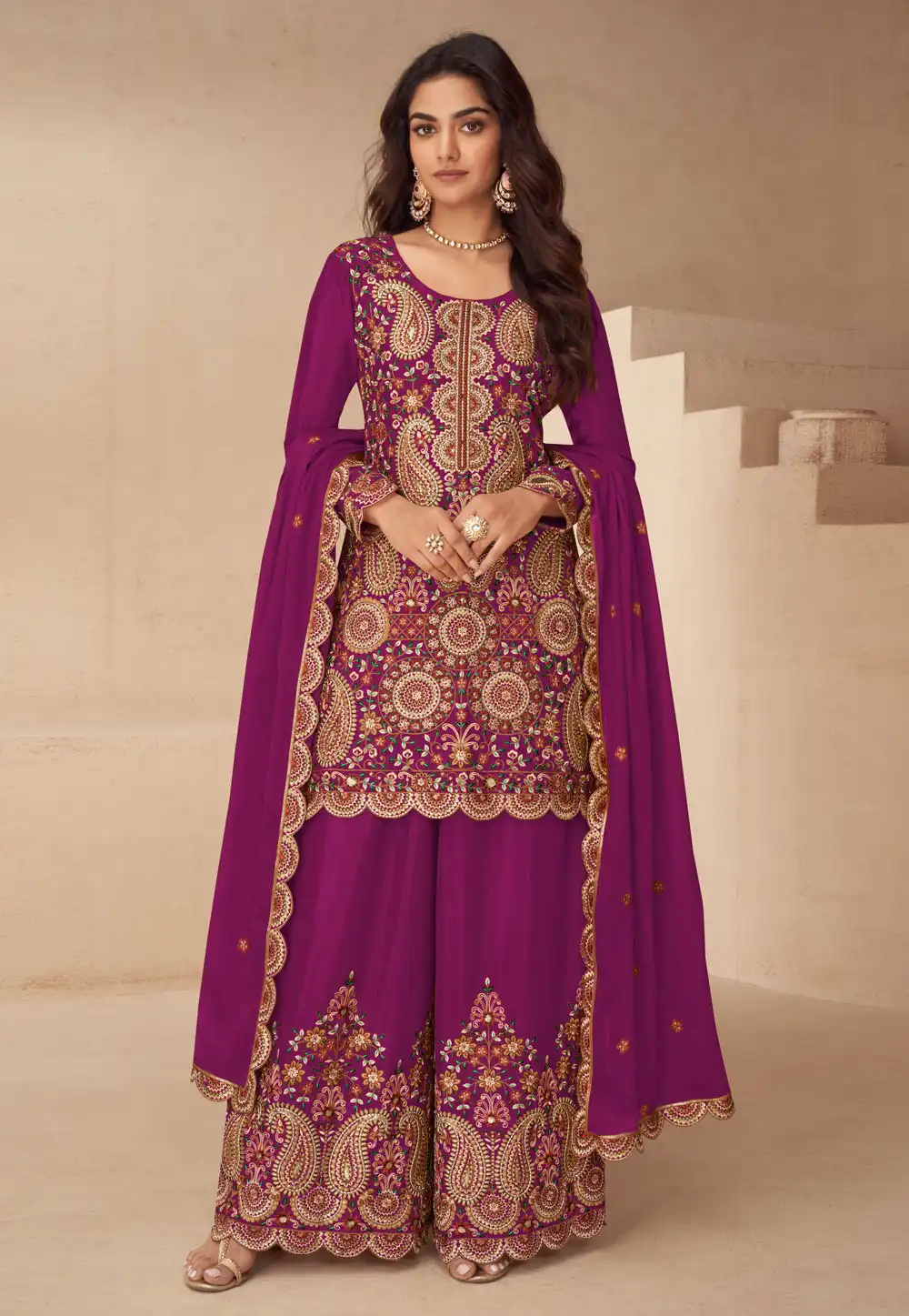 Purple Chinon Embroidered Pakistani Suit 317983