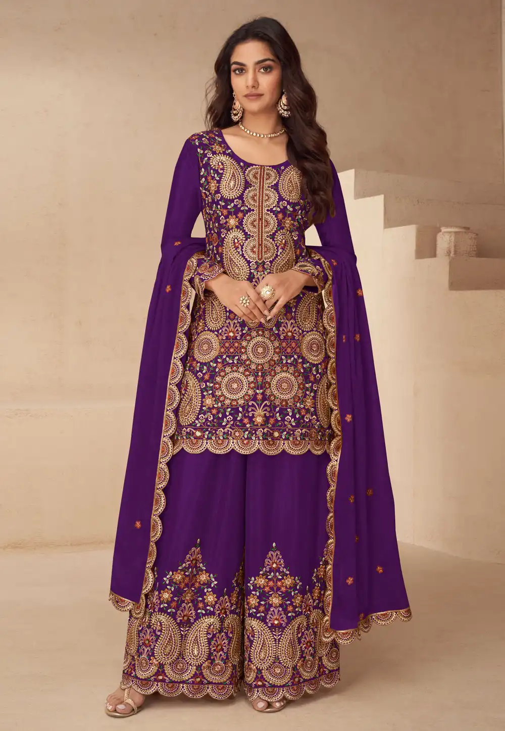 Purple Chinon Embroidered Pakistani Suit 317985