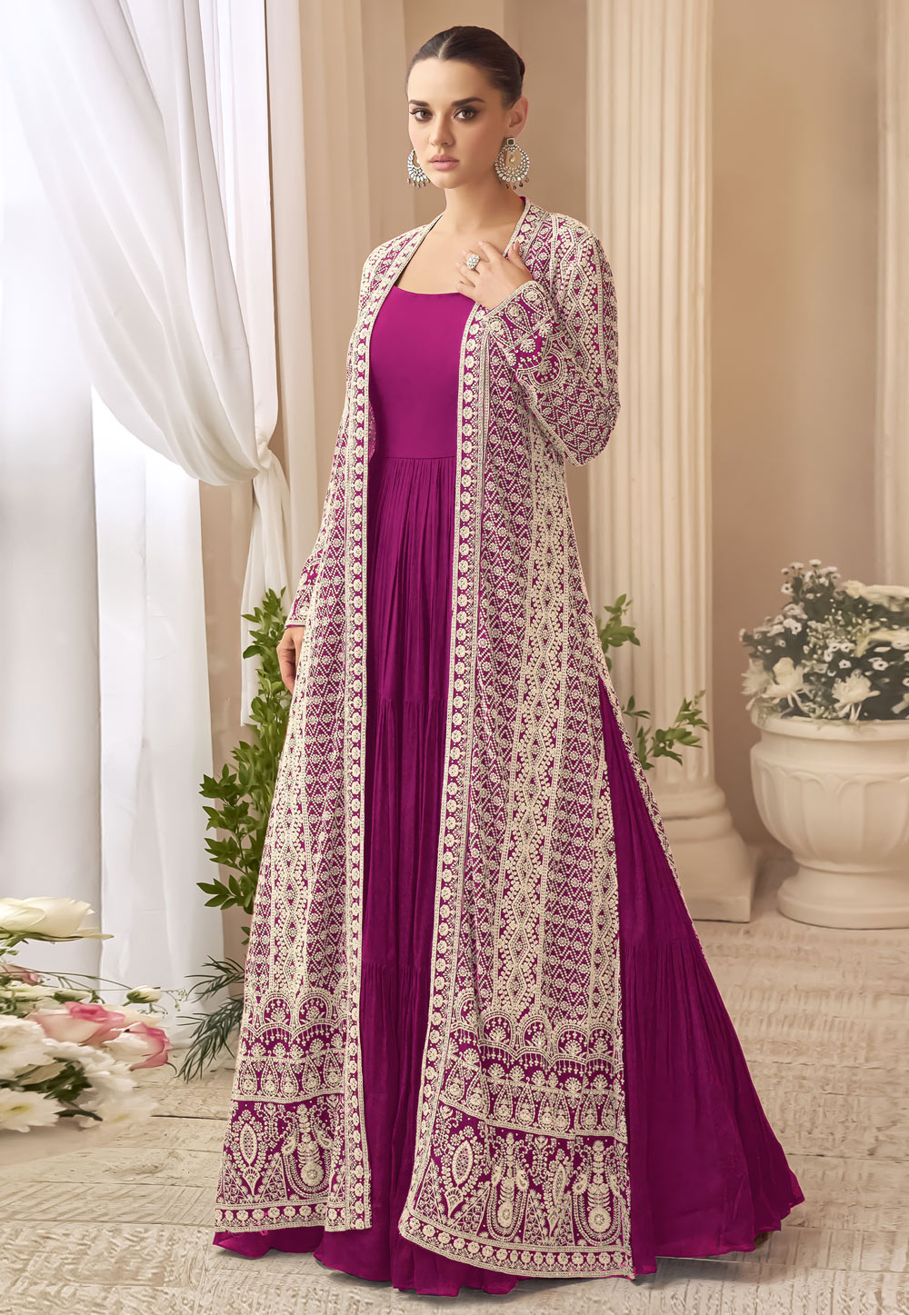 Purple Chinon Gown With Jacket 324871