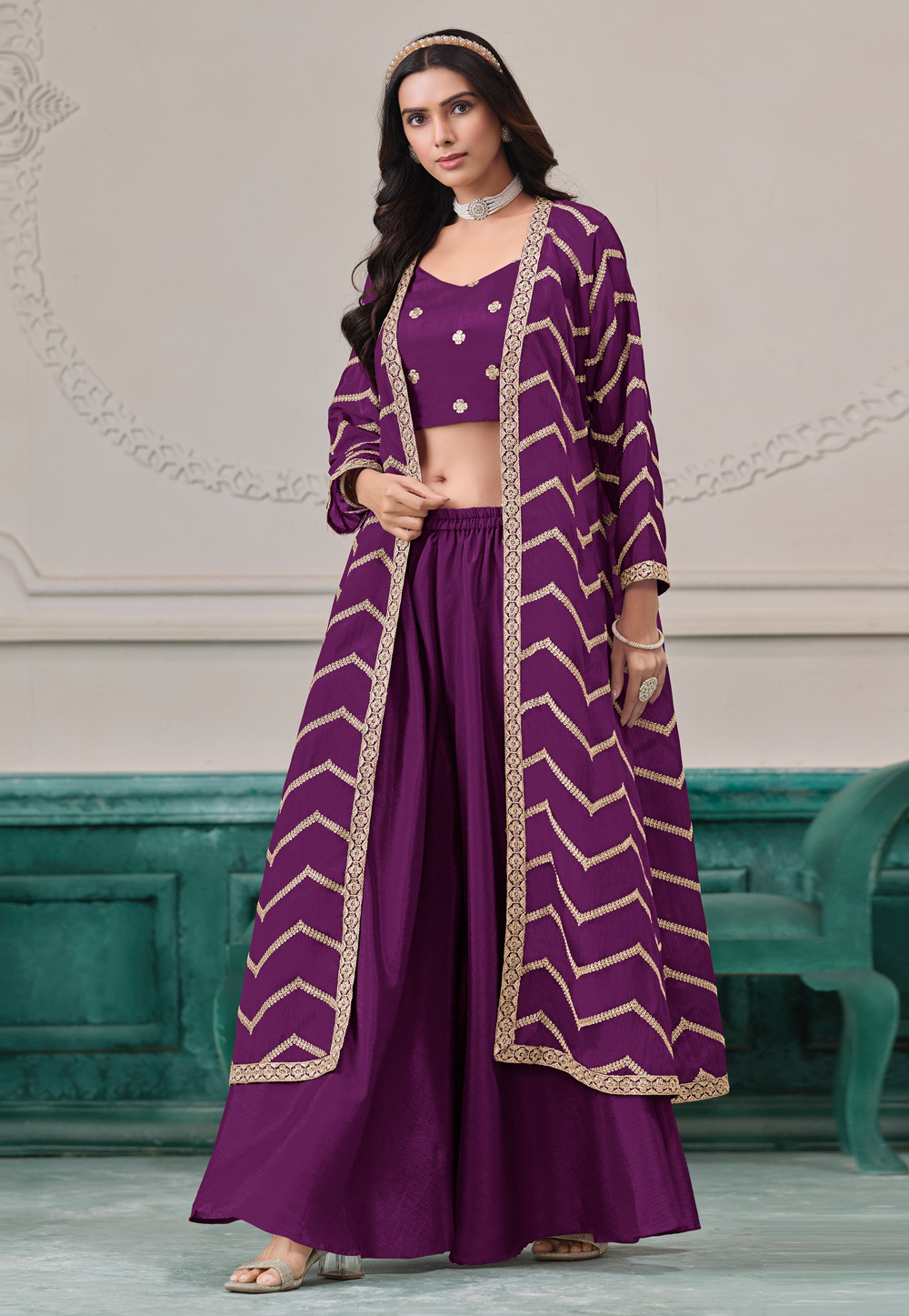 Purple Chinon Jacket Style Suit 312208