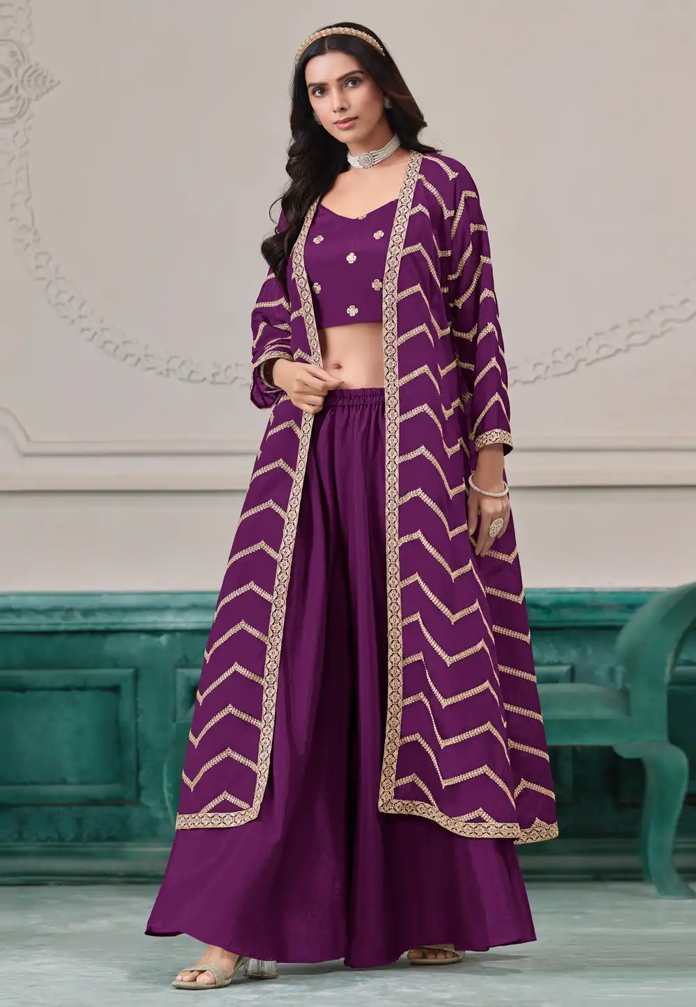 Purple Chinon Jacket Style Suit 312208