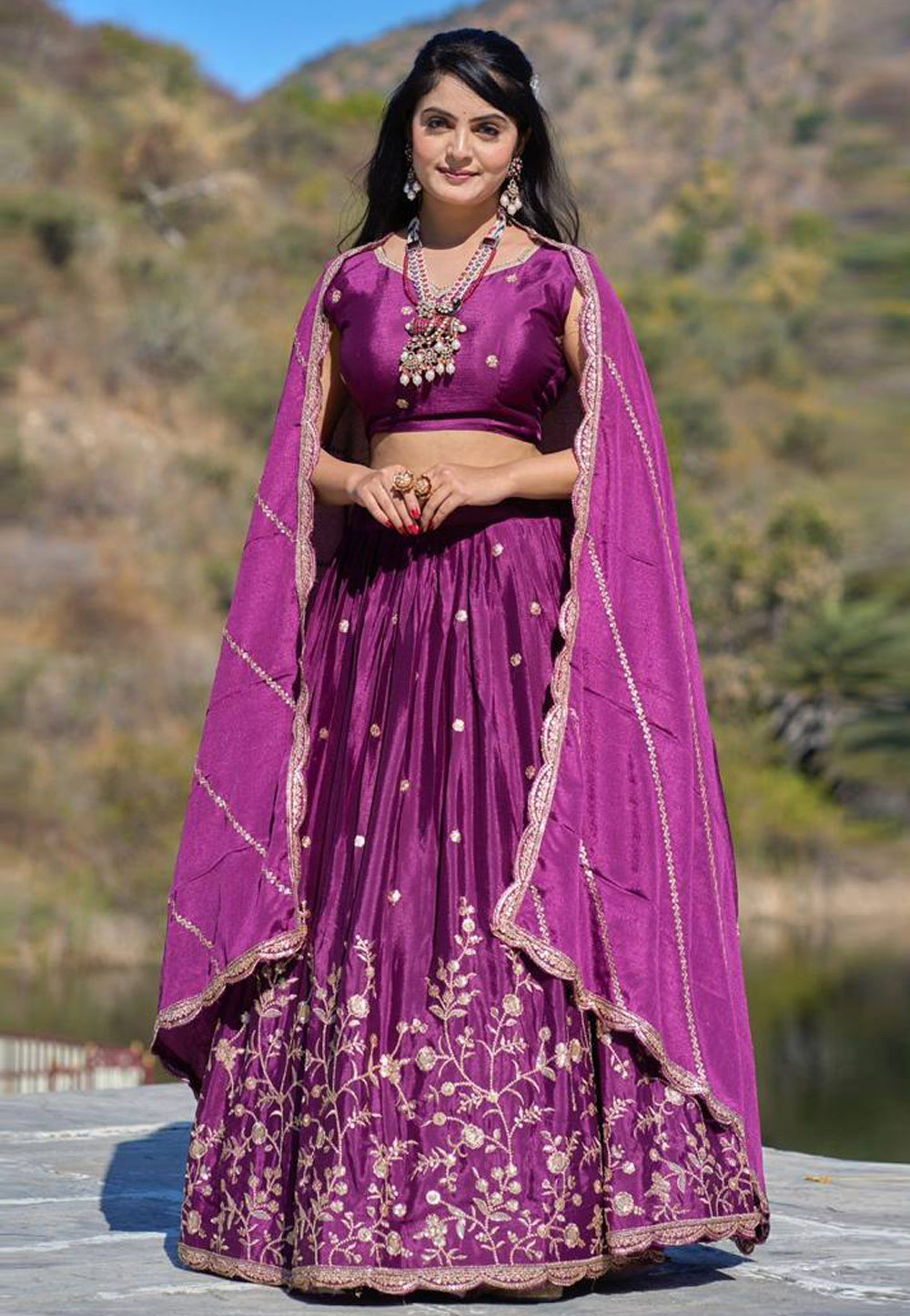Purple Chinon Lehenga Choli 308967