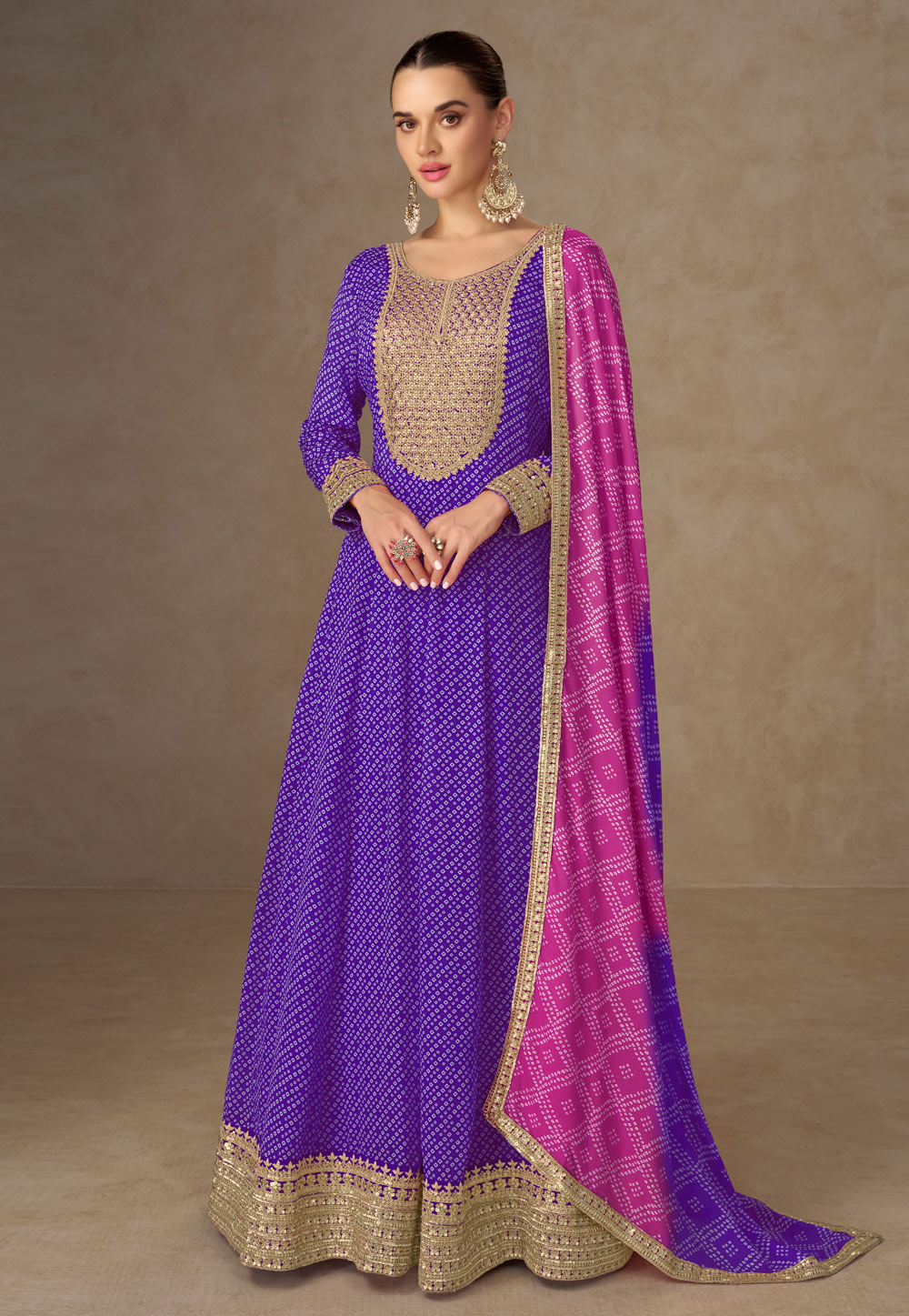 Purple Chinon Long Anarkali Suit 318287
