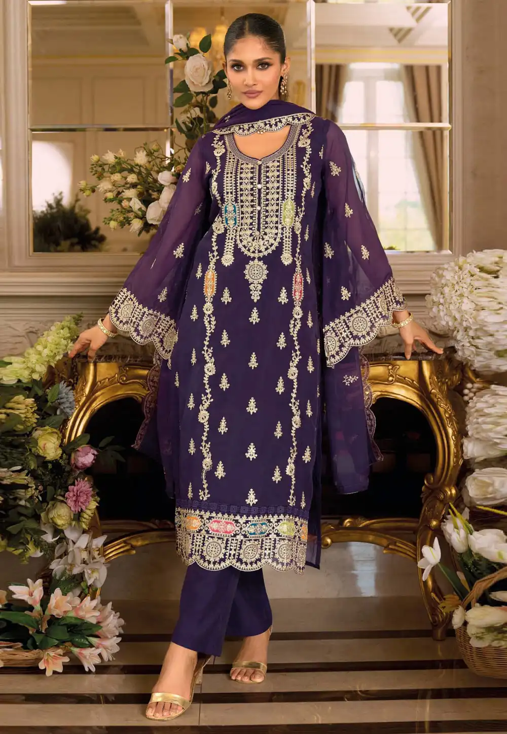 Purple Chinon Pakistani Suit 321155