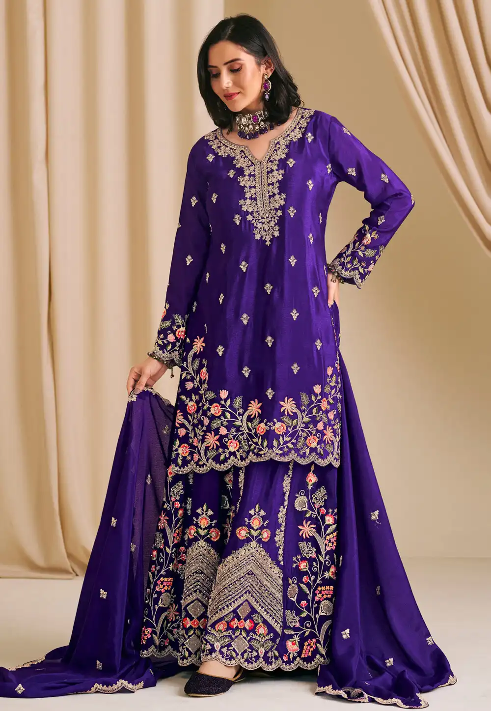 Purple Chinon Pakistani Suit 318277