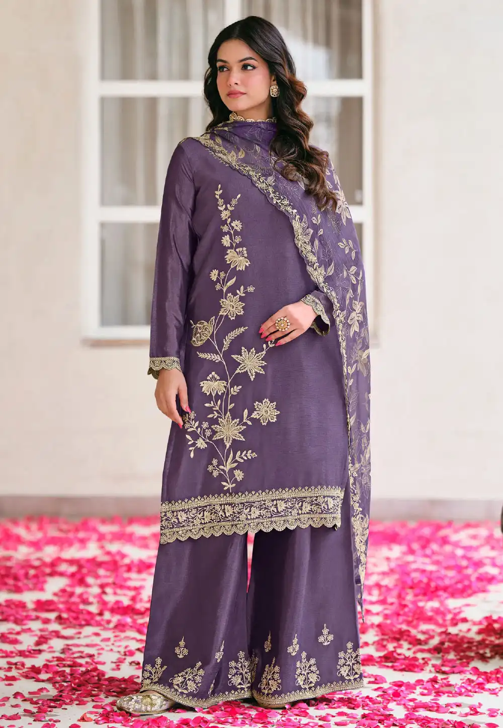 Purple Chinon Pakistani Suit 328930
