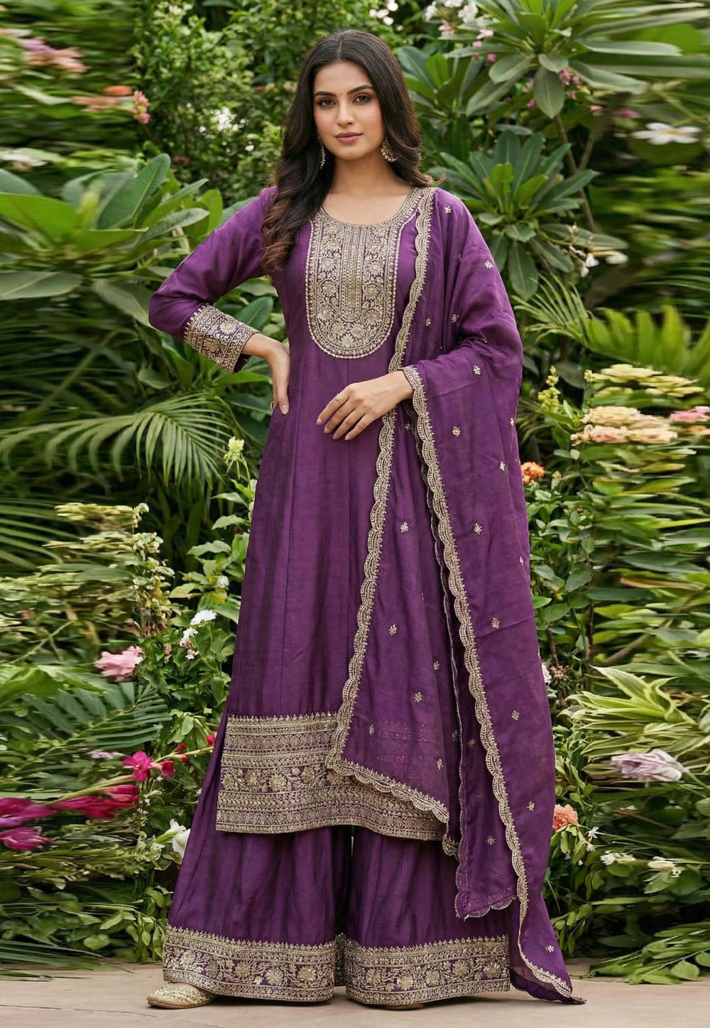 Purple Chinon Pakistani Suit 321566