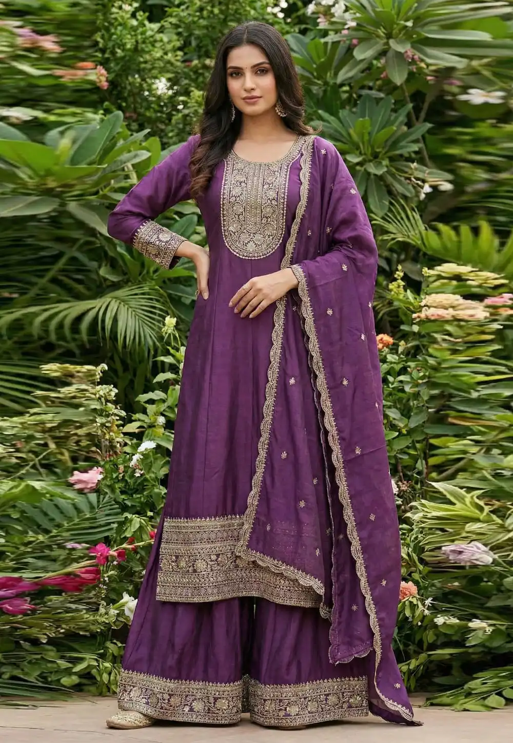 Purple Chinon Pakistani Suit 321566