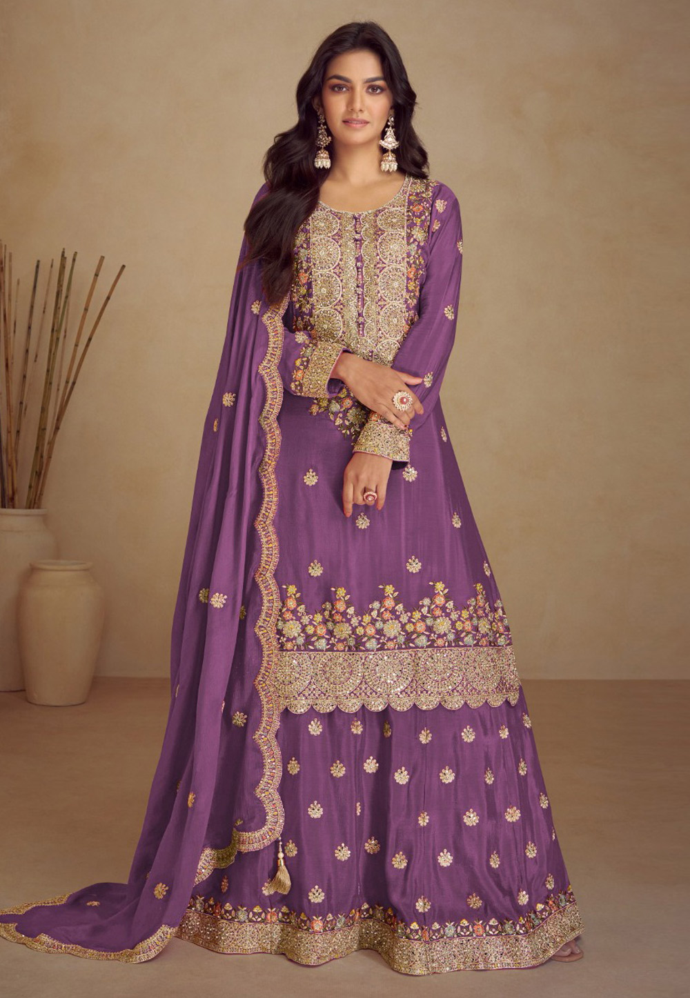 Purple Chinon Pakistani Suit 328950