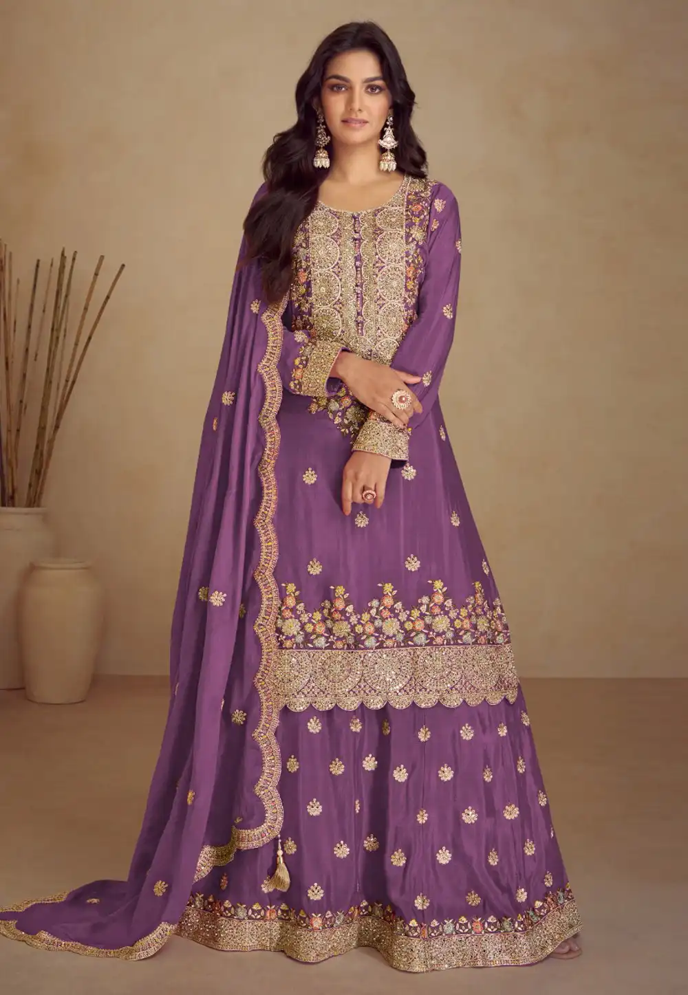 Purple Chinon Pakistani Suit 328950