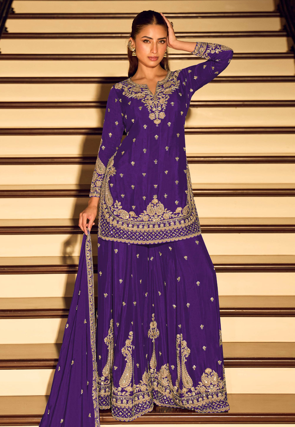 Purple Chinon Palazzo Suit 329706